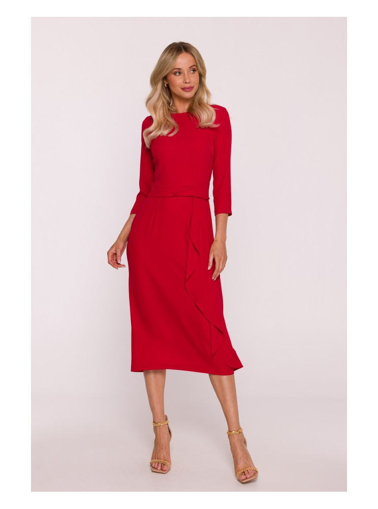 S425 Raudona suknelė su raukiniais - raudona