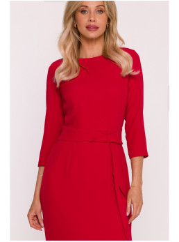 S425 Raudona suknelė su raukiniais - raudona