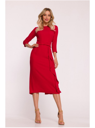 S425 Raudona suknelė su raukiniais - raudona