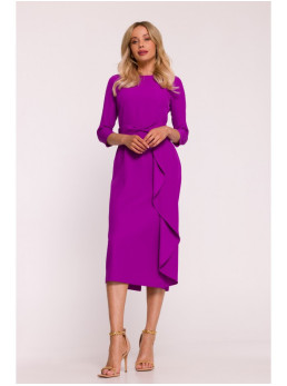 S425 Smaragdinė suknelė su raukiniais - levandų