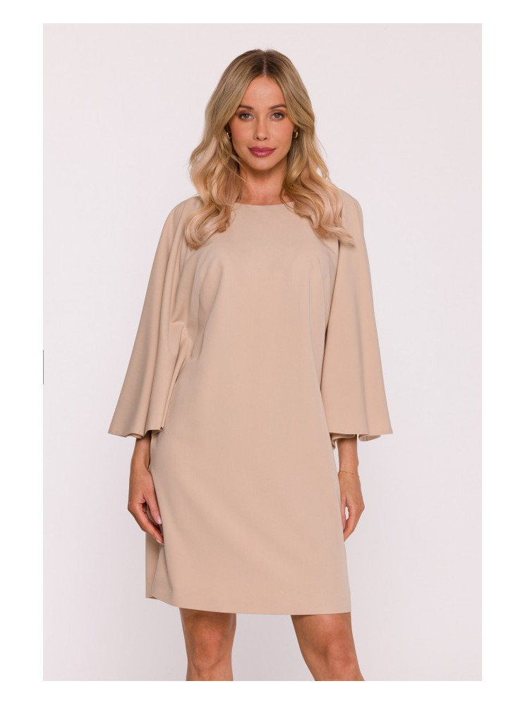 S426 Mini suknelė su šikšnosparnio rankovėmis - smėlio