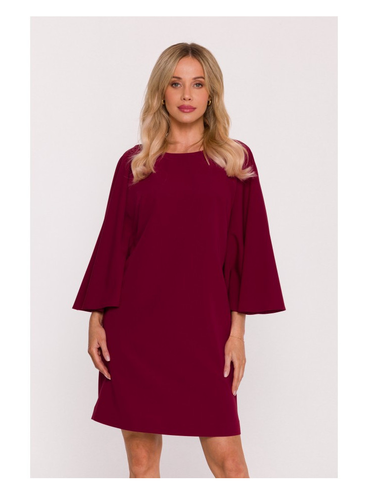 S426 Mini suknelė su šikšnosparnio rankovėmis - kaštoninė