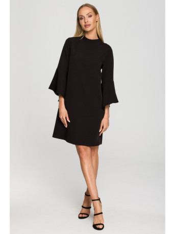 M698 A line dress with angel sleeves - black