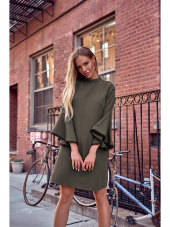 M698 A line dress with angel sleeves - khaki