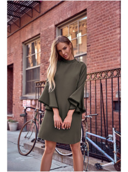 M698 A line dress with angel sleeves - khaki