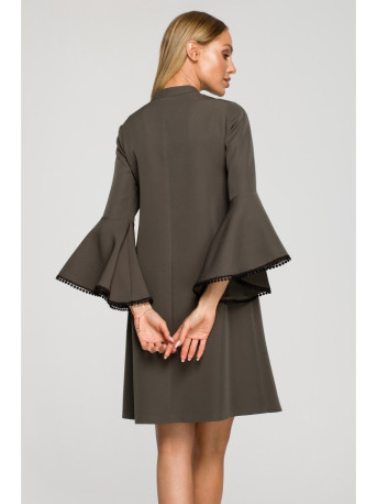 M698 A line dress with angel sleeves - khaki