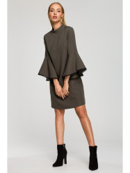 M698 A line dress with angel sleeves - khaki