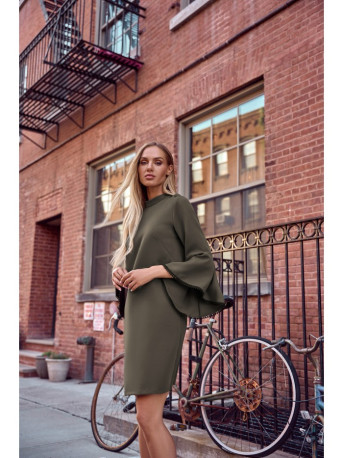 M698 A line dress with angel sleeves - khaki