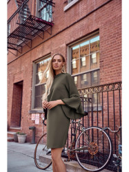 M698 A line dress with angel sleeves - khaki