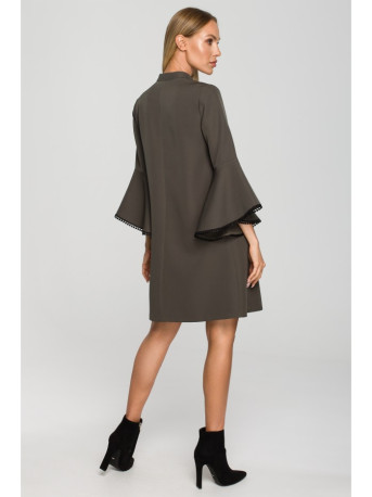 M698 A line dress with angel sleeves - khaki