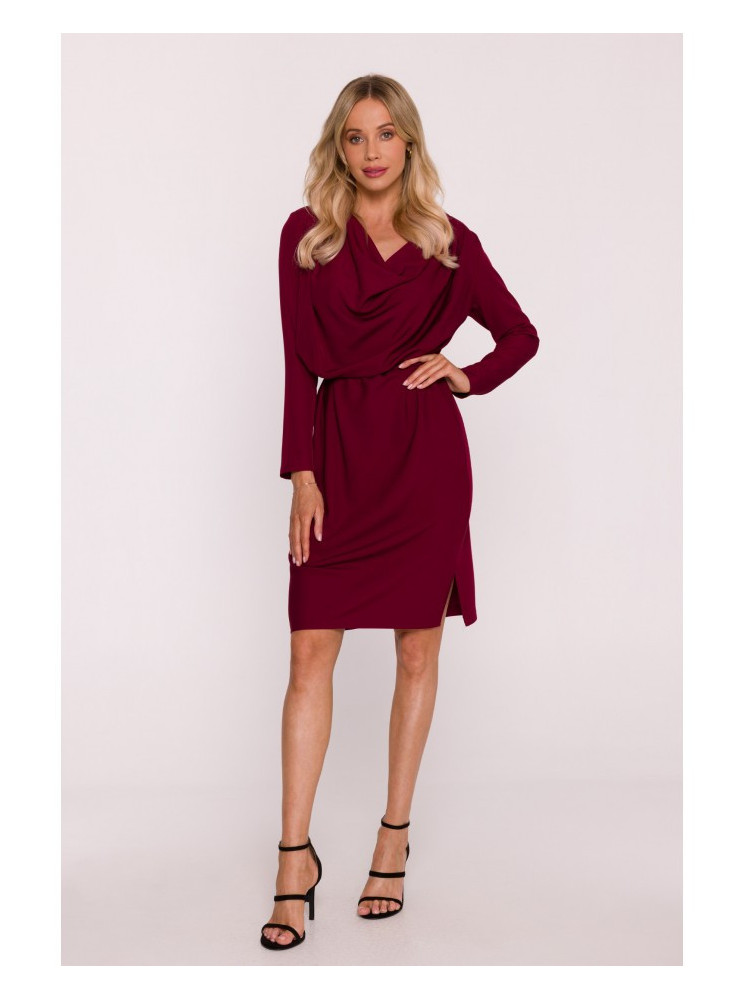 S428 Suknelė su krentančia apykakle - kaštoninė