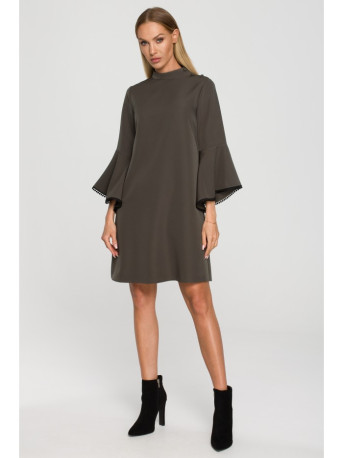 M698 A line dress with angel sleeves - khaki