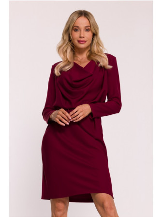 S428 Suknelė krentančia apykakle - kaštoninė