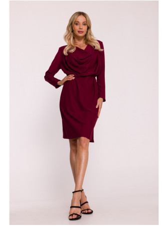 S428 Suknelė su krentančia apykakle - kaštoninė