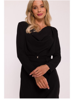 S428 Suknelė krentančia apykakle - juoda