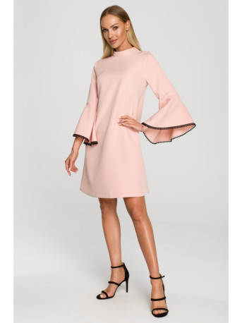 M698 A line dress with angel sleeves - powder