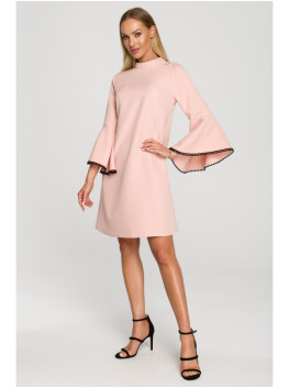M698 A line dress with angel sleeves - powder