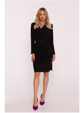 S428 Suknelė su krentančia apykakle - juoda