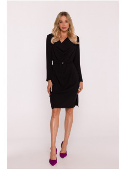 S428 Suknelė krentančia apykakle - juoda