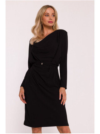 S428 Suknelė su krentančia apykakle - juoda