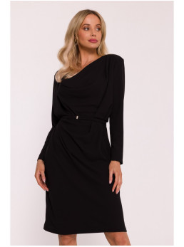 S428 Suknelė krentančia apykakle - juoda