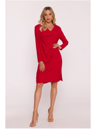S428 Suknelė su krentančia apykakle - raudona