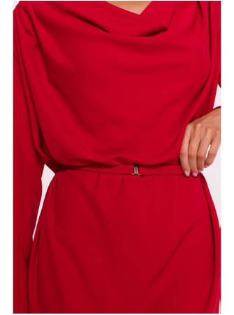S428 Suknelė su krentančia apykakle - raudona