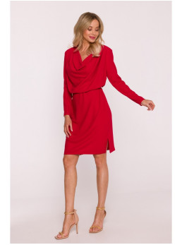 S428 Suknelė su krentančia apykakle - raudona