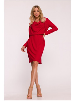 S428 Suknelė su krentančia apykakle - raudona
