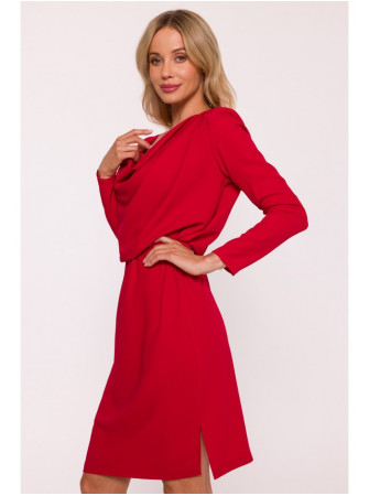 S428 Suknelė su krentančia apykakle - raudona