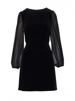 M886 Velvetinė suknelė su šifono rankovėmis - juoda
