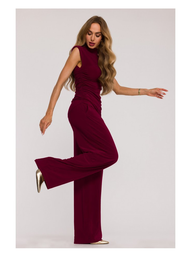 M890 Komplektas: raukinių palaidinė ir plačios kelnės - kaštoninė