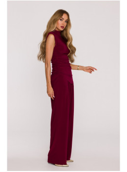 M890 Komplektas: raukinių palaidinė ir plačios kelnės - kaštoninė