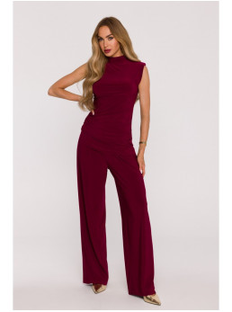 M890 Derinys: marškinėliai su raukiniais ir plačios kelnės - kaštoninė