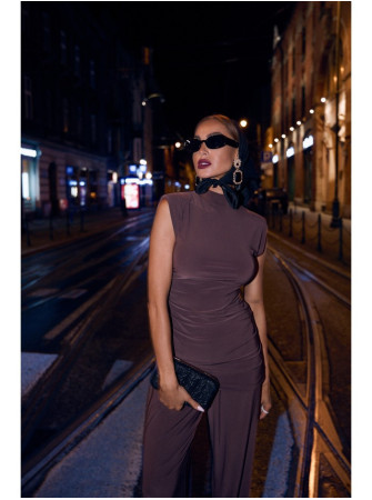 M890 Komplektas: raukinių palaidinė ir plačios kelnės - ruda