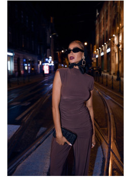 M890 Komplektas: raukinių palaidinė ir plačios kelnės - ruda