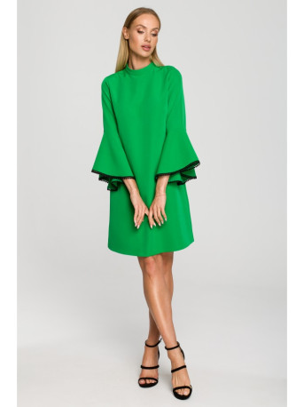 M698 A line dress with angel sleeves - green