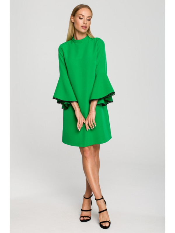 M698 A line dress with angel sleeves - green