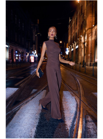 M890 Komplektas: raukinių palaidinė ir plačios kelnės - ruda