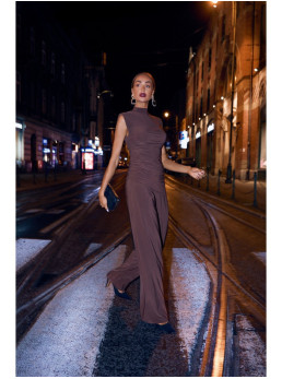 M890 Komplektas: raukinių palaidinė ir plačios kelnės - ruda