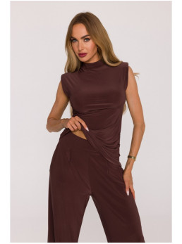 M890 Komplektas: rauktas viršus ir plačios kelnės - ruda