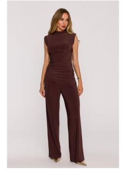 M890 Komplektas: rauktas viršus ir plačios kelnės - ruda