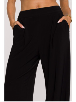 M890 Komplektas: raukinių palaidinė ir plačios kelnės - juoda