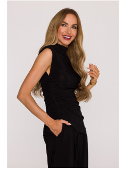 M890 Komplektas: marškinėliai su raukiniais ir plačios kelnės - juoda