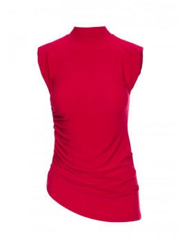 M890 Raudonas kostiumėlis: rauktas viršus ir plačios kelnės - raudona