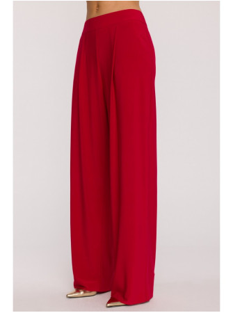 M890 Raudonas kostiumėlis: rauktas viršus ir plačios kelnės - raudona