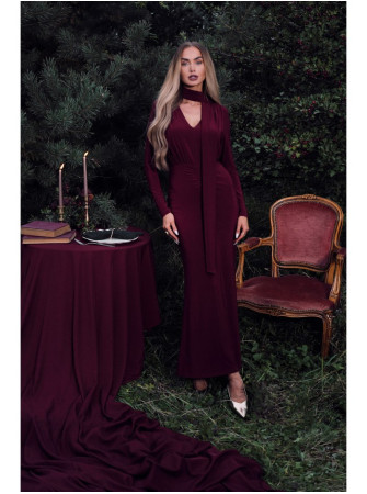 M891 Surišta suknelė su raukiniais - kaštoninė