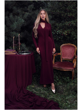 M891 Surišta suknelė su raukiniais - kaštoninė