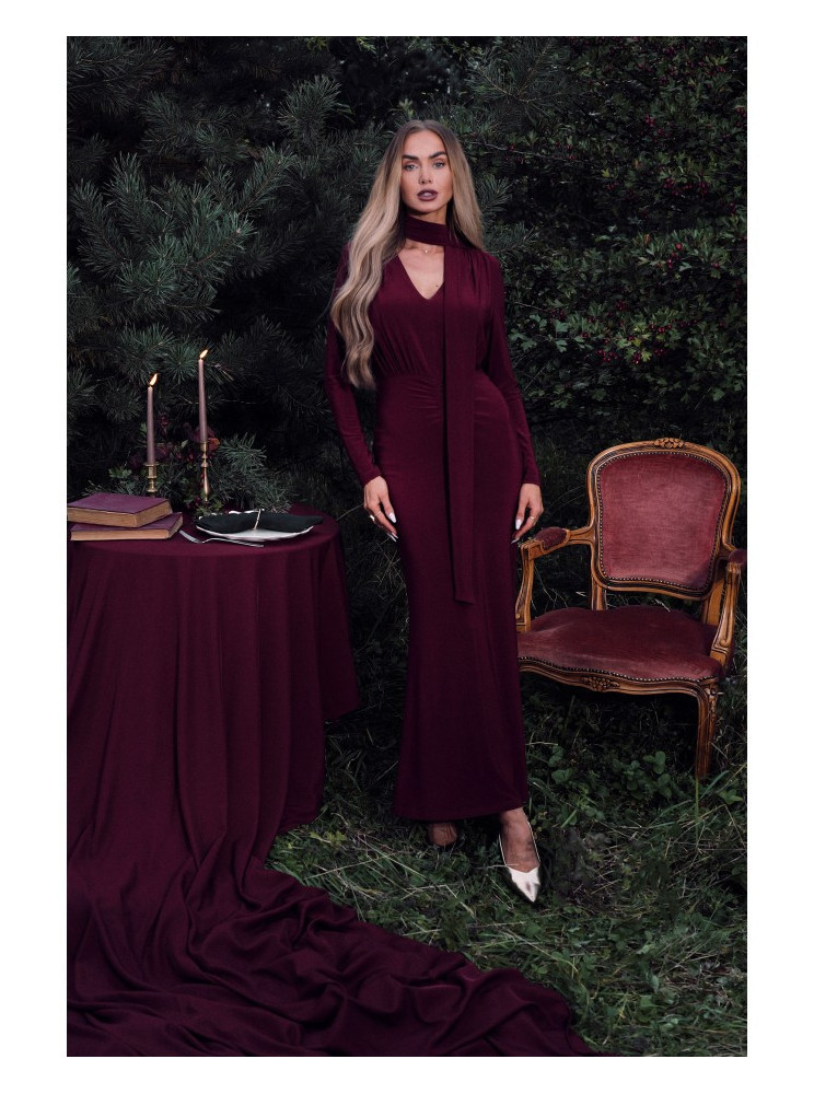 M891 Surišta suknelė su diržu - kaštoninė