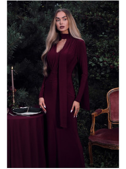 M891 Surišta suknelė su raukiniais - kaštoninė